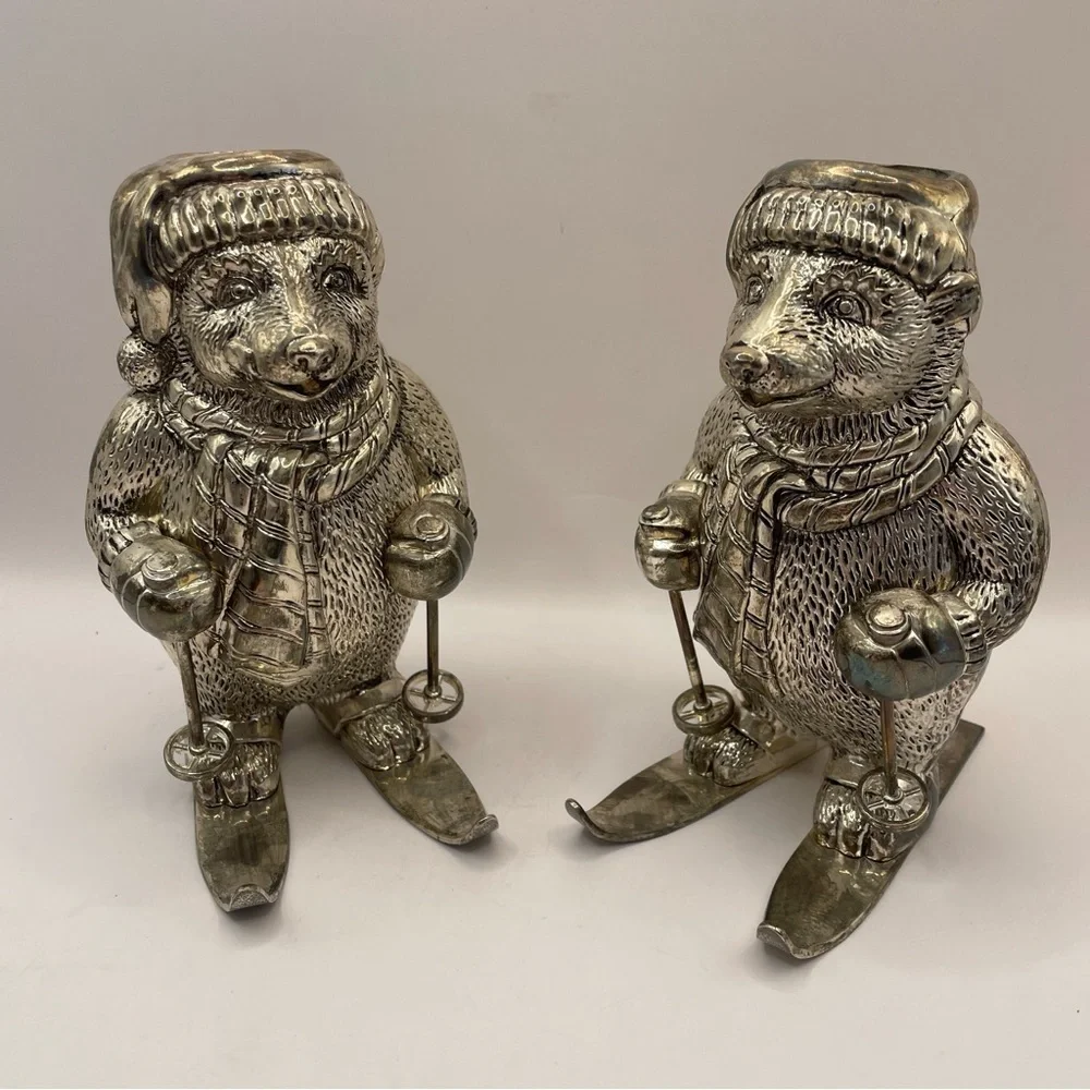 Towle Silversmiths Silverplated Towler Skiing Bear Candleholders